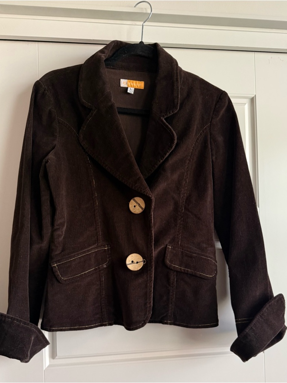 Tulle Dark Brown Corduroy Blazer with Wood Buttons